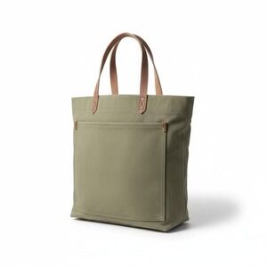 Madewell The Transport Tote Waxed Canvas Olive Green Leather Strap Handbag